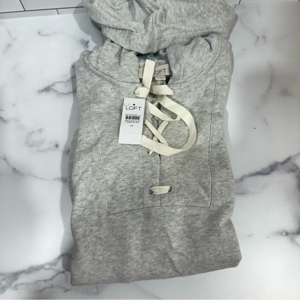 LOFT Heather Gray Lace-Up Sweatshirt